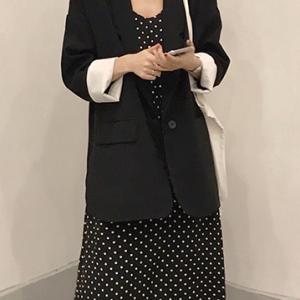 Cotton Solid Long Sleeve Blazer, Blazers, color:Black|size:One-size, JustFashionNow