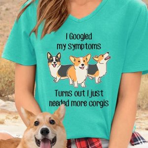 Women's I Googled My Symptoms Turns Out I Just Needed More Corgis V Neck Casual T-Shirt, color:Green|size:XXL, Lilicloth.com