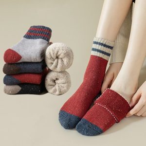 5pairs Color Block Striped Warmth Crew Mid-calf Socks, Socks, color:As Picture|size:5 Pairs, JustFashionNow