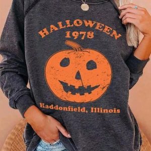 Casual Crew Neck Halloween (pumpkin) Sweatshirt, Hoodies & Sweatshirts, color:Deep Gray|size:3XL, Noracora