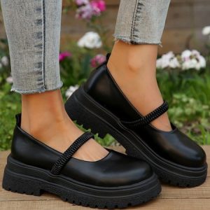 Casual Platform Mary Janes, Flats, color:Black|size:40, JustFashionNow