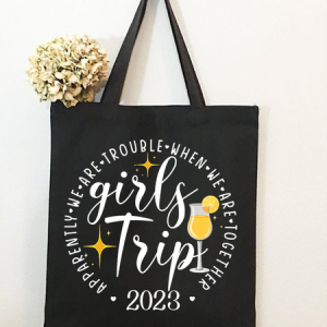Women’s Girls Trip Apparently We Are Trouble When We Are Together Shopping Tote, color:Black|size:One-size, Lilicloth.com