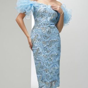 Glitter Party Wedding Guest Dress, Midi Dresses, color:Blue|size:XXL, Stylewe