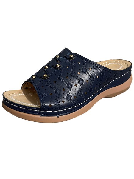 Rivet Electric Embroidery Hollow Comfortable Slipper, Slippers, color:Navyblue|size:43, JustFashionNow