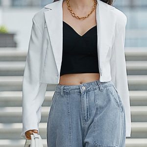Long sleeve Regular Fit Plain Urban Lapel Collar Blazer, Blazers, color:White|size:XXL, Stylewe
