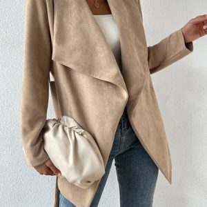 Plain Suede Loose Cape Cardigan Plus, Cardigans, color:Khaki|size:XXL, JustFashionNow
