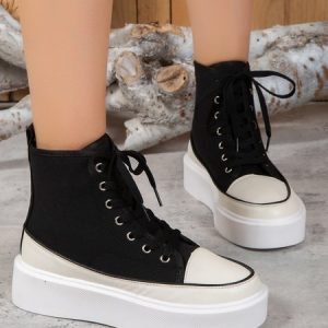 Solid Color Thick Sole Heightened Lace-up Canvas Shoes, Sneakers, color:Black|size:43, JustFashionNow