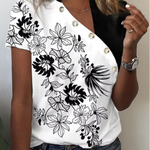 Asymmetrical Loose Floral Casual Shirt, Shirts & Blouses, color:White|size:XXL, JustFashionNow