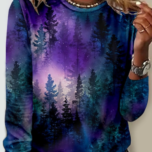 Women's Casual Nnature Lover Tree Crew Neck Shirt, color:Blue|size:5XL, Lilicloth.com