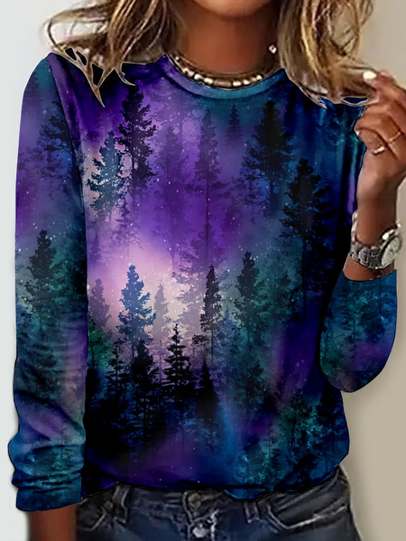 Women's Casual Nnature Lover Tree Crew Neck Shirt, color:Blue|size:5XL, Lilicloth.com