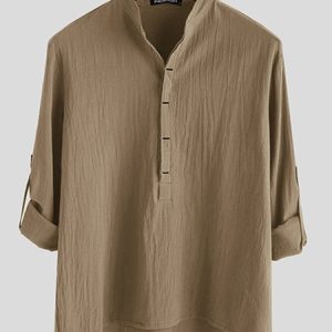 Regular Fit Casual Plain Shirt, Shirts ＆ Blouse, color:Brown|size:3XL, JustFashionNow