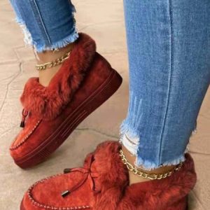 Women Winter Christmas Black Faux Fur Flat Heel Snow Boots, Boots, color:Wine Red|size:43, JustFashionNow