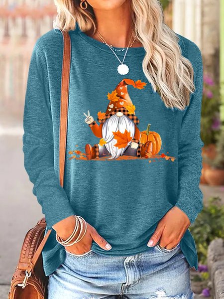 Women's Thanksgiving Crew Neck Casual Long Sleeve T-shirt, color:Green|size:3XL, Lilicloth.com