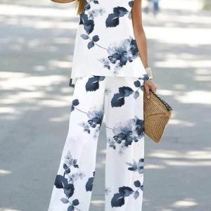 Crew Neck Casual Two-Piece Set, Suit Set, color:white-blue|size:XXL, JustFashionNow