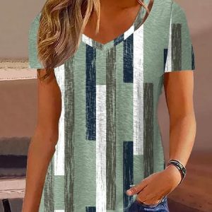 Plus Size Jersey Casual V Neck Regular Fit T-Shirt, TOPS, color:Green|size:4X, Noracora