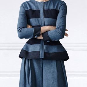 Regular Fit Color Block Crew Neck Denim Coat, Jackets, color:Blue|size:XXL, Stylewe