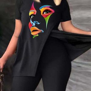 Regular Fit Crew Neck Casual T-Shirt, Tees, color:Black|size:XXL, Stylewe