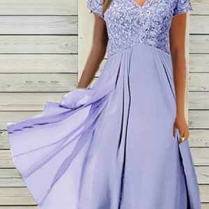 Elegant Plain V neck Party Dress, Formal Dresses, color:Purple|size:3XL, JustFashionNow