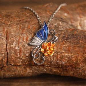 Butterfly Rose Necklace Dress Jewelry, color:Silver|size:One-size, Lilicloth.com