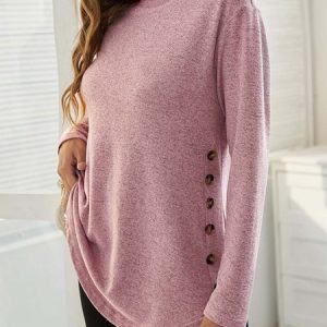 JFN Crew Neck Solid Causal Tunic Top, T-Shirts, color:Pink|size:XXL, JustFashionNow