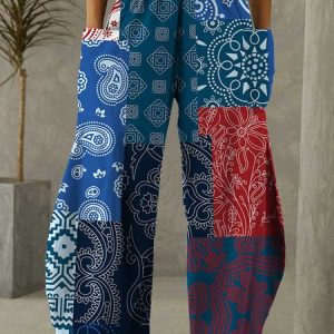 Casual Floral Loose Pants, Pants, color:Multicolor|size:3XL, JustFashionNow