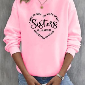 Crew Neck Casual Text Letters Sweatshirt, Sweatshirts & Hoodies, color:Pink|size:3XL, JustFashionNow