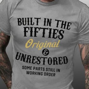 Funny Built In The Fifties Printed T-shirt for Men, color:Light Gray|size:3XL, Lilicloth.com