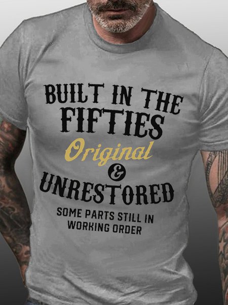 Funny Built In The Fifties Printed T-shirt for Men, color:Light Gray|size:3XL, Lilicloth.com