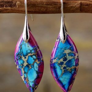Bohemian Leaf Pendant Earrings, Earrings, color:Blue Purple, JustFashionNow