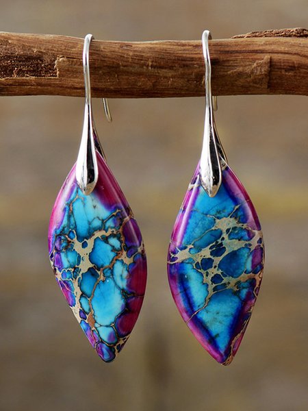 Bohemian Leaf Pendant Earrings, Earrings, color:Blue Purple, JustFashionNow