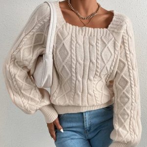 Women Wool/Knitting Plain Long Sleeve Comfy Casual Sweater, Sweaters, color:Apricot|size:XL, Noracora