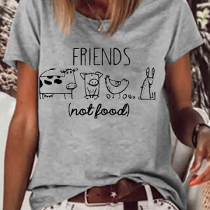 Women's Crew Neck Casual Loose Cotton-Blend T-Shirt, color:Gray|size:3XL, Lilicloth.com