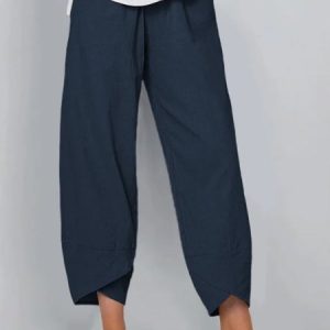 Navy Blue Casual Cotton-Blend Plain Pants, Pants, color:Navy Blue|size:XXL, JustFashionNow