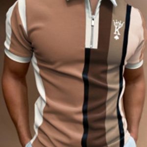 Casual Regular Fit V Neck Polo Shirt, Polos, color:Black-brown|size:3XL, JustFashionNow