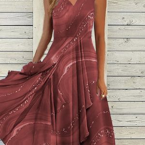 Loose Casual Random Print Chiffon Dress, Midi, color:Red|size:XXL, Noracora