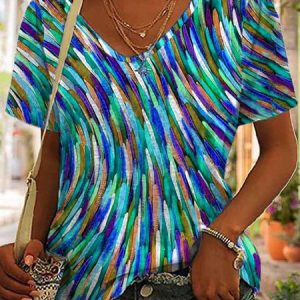Casual Ombre Loose T-Shirt, T-shirts, color:Blue|size:XXL, Noracora