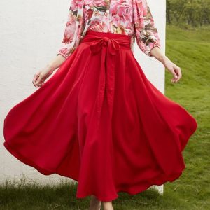 Elegant Regular Fit Plain A-Line Skirt, Skirts, color:Red|size:XS, Stylewe