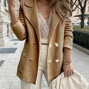 Stylewe Shawl Collar Elegant Loosen Daily Long Sleeve Coat, Cardigans, color:Deep Khaki|size:XXL, Stylewe