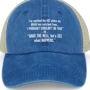 I’ve Reached The Age Where My Brain Has Switched From I Probably Shouldn’t Do That Text Letters Washed Mesh-back Baseball Cap, color:Blue|size:One-size, Lilicloth.com