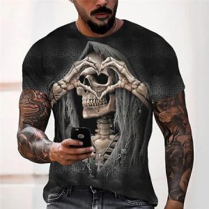 Casual Skull Pattern Short Sleeve T-Shirt Street Daily Men's Clothing, T-Shirts, color:Color8|size:3XL, JustFashionNow