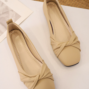 Simple Plain Slip On Flat Heel Shallow Shoes, Flats/Loafers, color:Khaki|size:40, Noracora