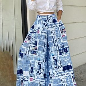 Text Letters Regular Fit Urban Fashion Pants, Pants, color:Blue|size:XS, Stylewe