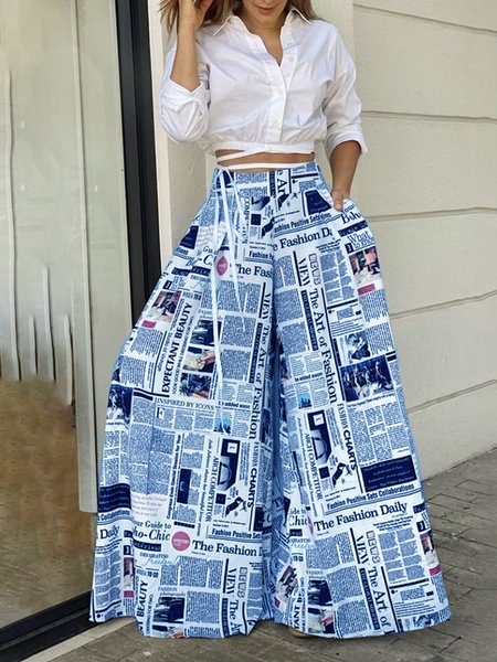 Text Letters Regular Fit Urban Fashion Pants, Pants, color:Blue|size:XS, Stylewe