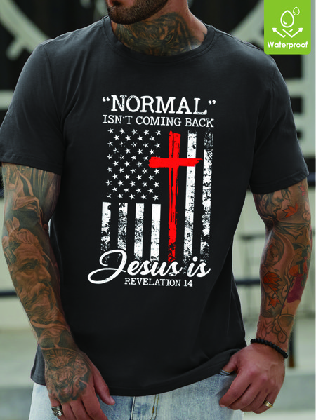 Men Jesus Waterproof Oilproof And Stainproof Fabric Casual T-Shirt, color:Deep Gray|size:3XL, Lilicloth.com