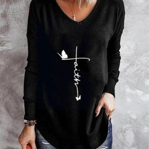 Letter Casual Long Sleeve T-shirt, color:Black|size:XXL, Lilicloth.com