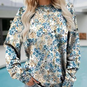 Casual Loose Crew Neck Sweatshirt, Sweatshirts & Hoodies, color:Blue|size:XXL, JustFashionNow