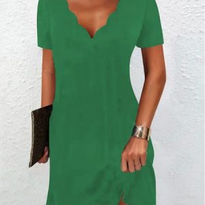 Casual Solid V neck Short Sleeve Knit Dress, Midi Dresses, Roselinlin - Online Catalog