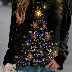 Christmas Crew Neck Casual Loose Sweatshirt, Hoodies & Sweatshirts, color:Black|size:XXL, Noracora