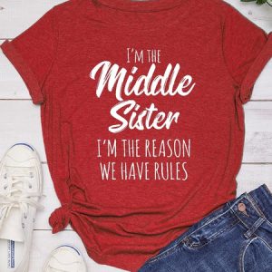 Women's Funny Words Sister Funny Casual T-shirt, color:Red|size:3XL, Lilicloth.com