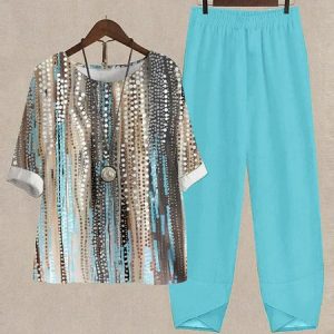Crew Neck Ombre Casual Two-Piece Set, Suit Set, color:Blue|size:XXL, JustFashionNow